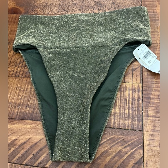 aerie Other - NWT Aerie Sparkle Banded High Waist High Cut Cheeky Bottom in Festive Olive - S